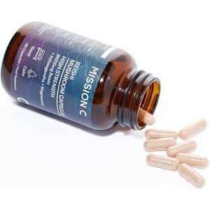 Reishi Mushroom Capsules 6000Mg with Added Magnesium and Ashwagandha | Nootropic Supplement for Sleep, Relaxation, Calm | 60 Two-A-Day Vegan Capsules - Mission C Reishi, Vegan