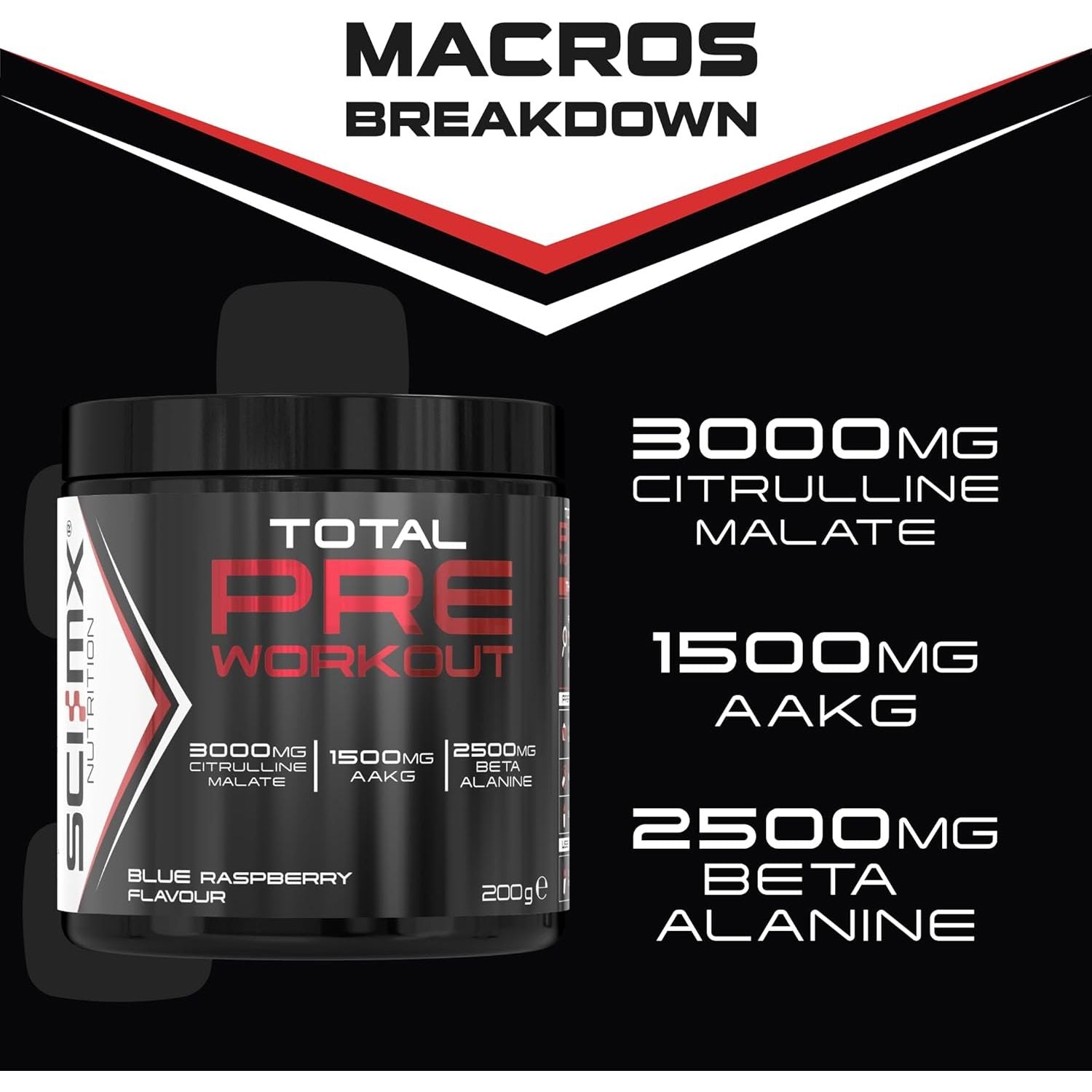 SCI-MX - Total Pre Workout - Blue Raspberry Flavour - 2500Mg Beta Alanine • 3000Mg Citrulline Malate • 200Mg Caffeine • Niacin for Fatigue - 200G