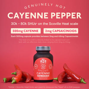 Organic Cayenne Pepper Capsules 500Mg | 2Mg Capsaicinoids Including Capsaicin | 60 Vegan Capsules with Zero Fillers or Synthetic Ingredients - 100% Pure & Natural Cayenne Powder
