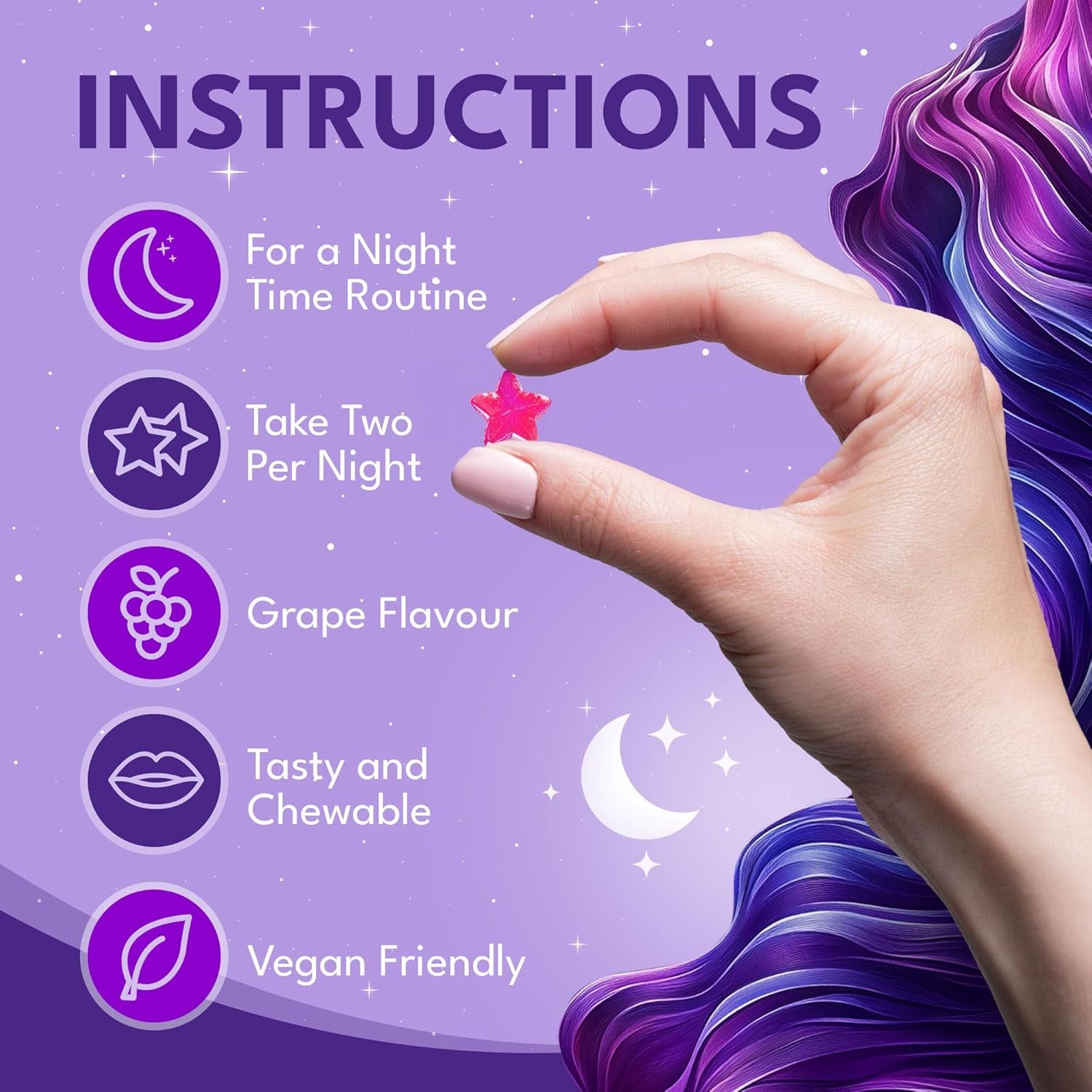 Supplmnt. Sleep Gummies for Adults | 2-Month Supply Sugar Free, Vegan – with Natural 5HTP Griffonia Seed & Valerian Root Extract, Magnesium, L-Theanine, Glycine | Grape Flavour Sleep Supplement, 120Ct