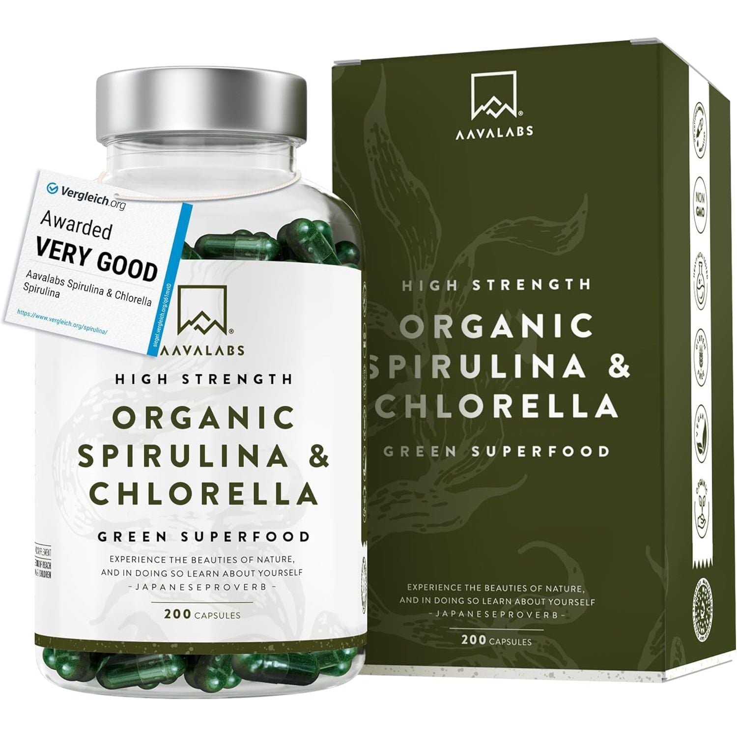 Organic Spirulina and Chlorella Capsules - Spirulina Powder and Chlorella Powder - Broken Cell Wall - 1800Mg per Serving - 200 Capsules - Vegan