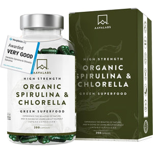 Organic Spirulina and Chlorella Capsules - Spirulina Powder and Chlorella Powder - Broken Cell Wall - 1800Mg per Serving - 200 Capsules - Vegan