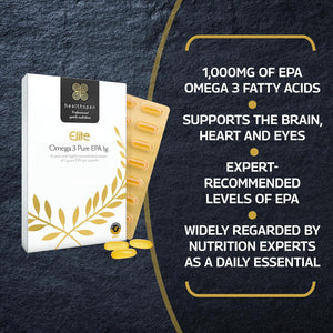 Healthspan Elite Omega 3 Pure EPA 1G | 60 Capsules | All Blacks Official Partner | Support Brain, Eye & Heart Health | 1,000Mg EPA Omega 3 Fatty Acid | Informed Sport Accredited | Lemon Flavoured