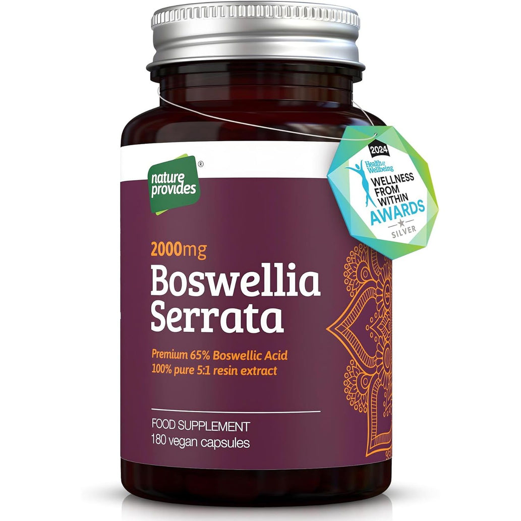 Boswellia Serrata Capsules/Tablets (2000Mg 5:1 Extract) Made in UK by Nature Provides - 180 Vegan Caps, 6 Months Supply, 65% Boswellic Acid, Indian Frankincense, Joint Support, Anti-Inflammatory