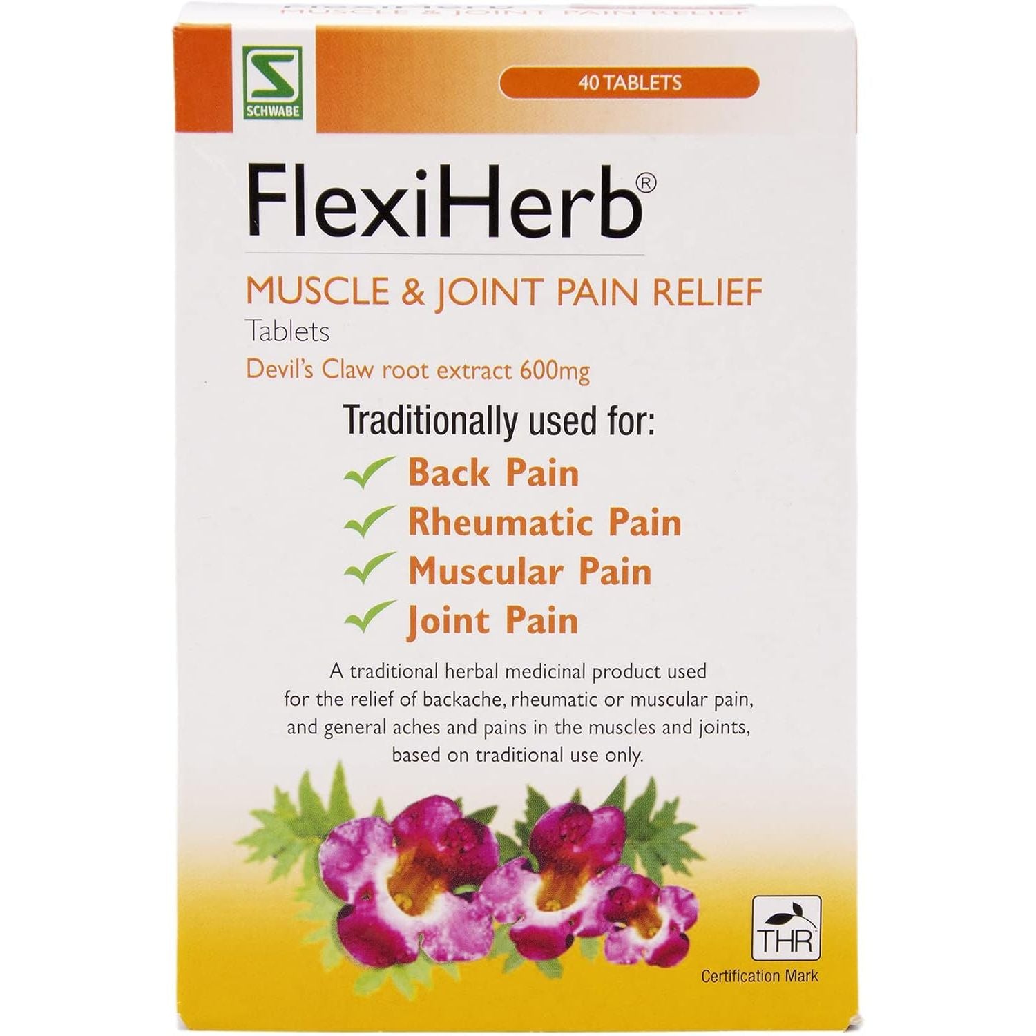 Schwabe Pharma - Flexiherb Muscle and Joint Pain Relief - Devils Claw Root Extract 600Mg - Traditionally Used for Backache, Rheumatic Pain, Muscular Pain, Joint Pain - 40 Tablets