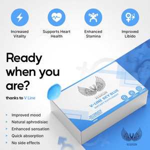 V Line Sky Blue 10 | Stamina & Energy Tablets for Men | Pills for Men UK | Korean Ginseng | Fast-Acting Tribulus Terrestris Herbal Supplements & Stamina | Long-Lasting Results