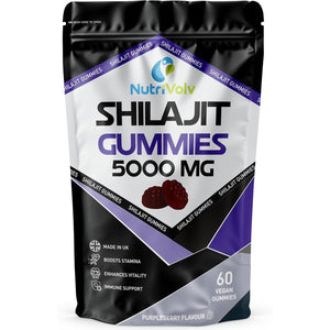 Himalayan Shilajit Gummies | 5000Mg High Strength | 60 Count | Pure Shilajit for Men and Women | Purpleberry Flavoured | Vegan | 85+ Trace Minerals, Rich in Fulvic Acid | Energy Immune | by Nutrivolv