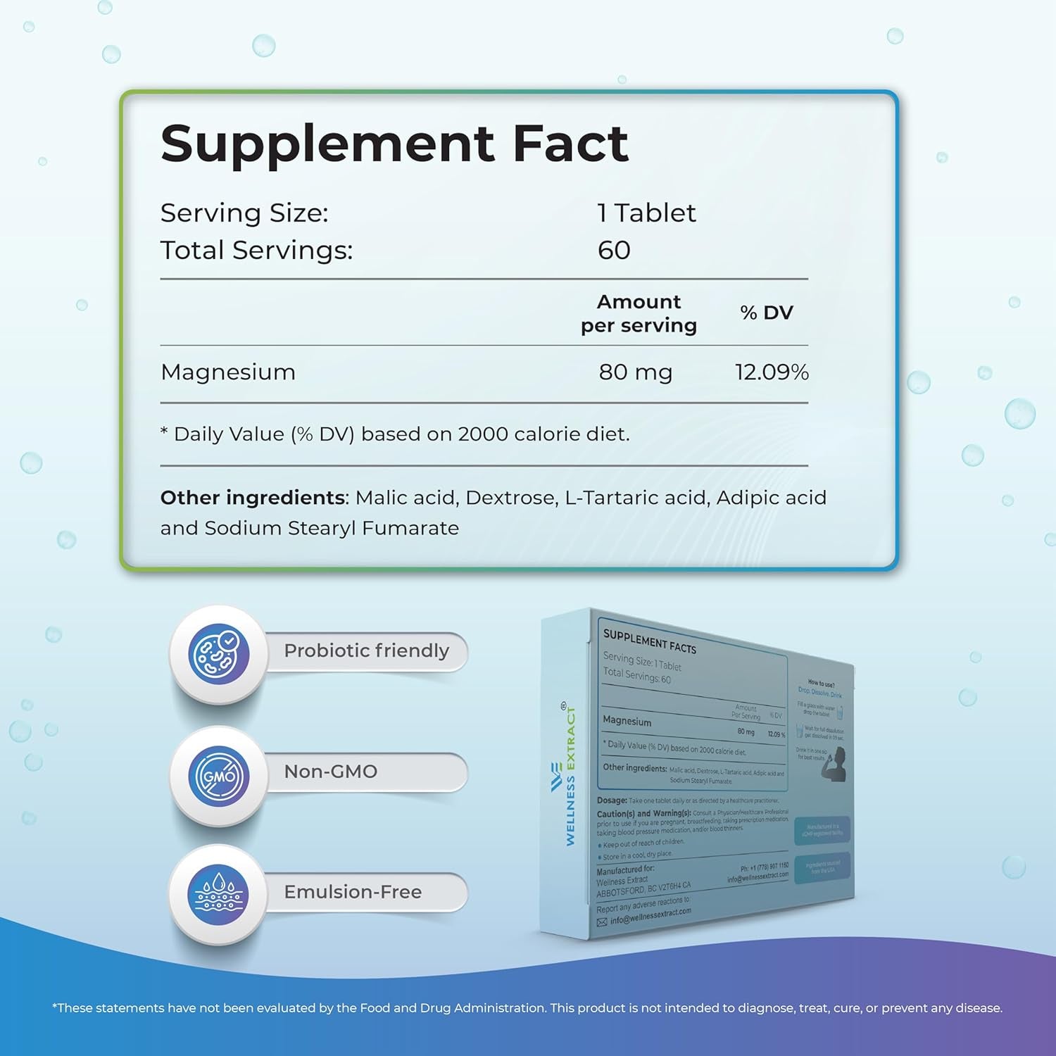 Wellness Extract H2 Molecular Hydrogen Water Tablets with Effervescent Technology for Healthy Hydration, Optimal Energy, and Metabolism Support; 8 PPM. (60, Unflavored)