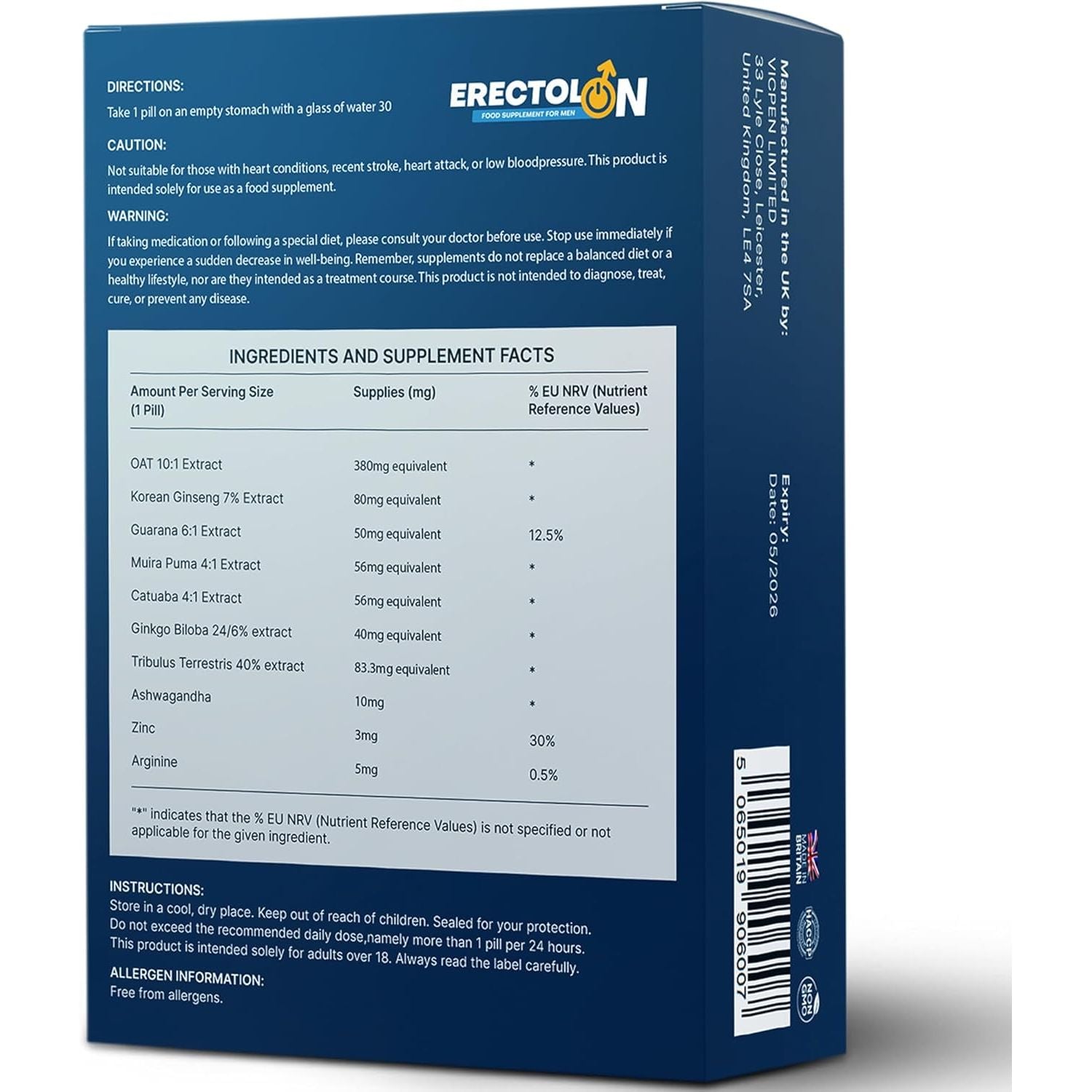 ERECTOLON | Pills for Men UK | Blue 10 Stamina & Energy Tablets | Fast-Acting Tribulus Terrestris Herbal Supplements for Enhanced Performance & Stamina | Korean Ginseng | Supplement for Men
