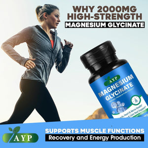 Magnesium Glycinate Supplements 2000Mg High Strength Premium Pure Magnesium - 60 Capsules for Muscle Heart Nerve Health Relaxation Calm for Men & Women