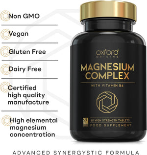 Advanced Magnesium Complex with Vitamin B6 | Made in the UK | Magnesium Supplements for Restless Leg Syndrome Relief, Leg Cramps & Sleep | Mag Citrate, Oxide & VIT B6 | 60 Capsules