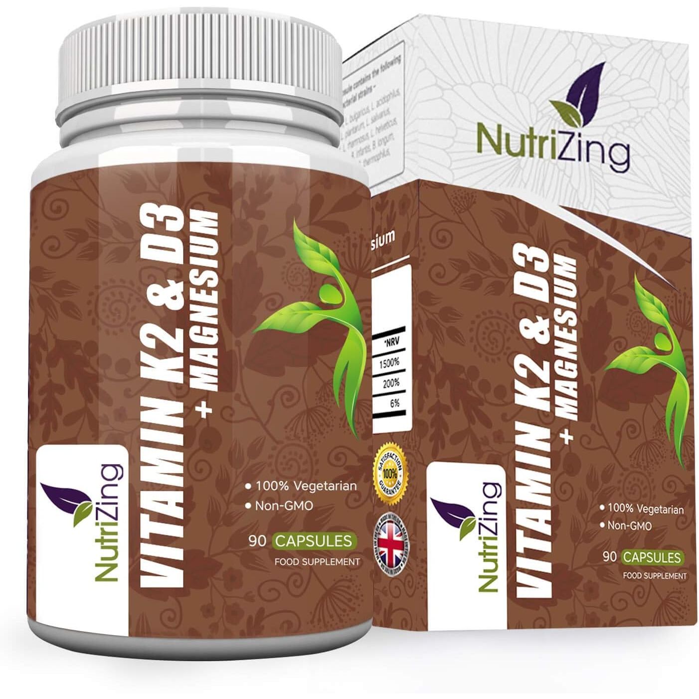 Vitamins D3 K2 Capsules - 3000IU Vitamin D3, 150Mcg VIT K2 (MK-7) - Made in UK by Nutrizing - Supports Maintenance of Immune System & Contributes to Normal Bones