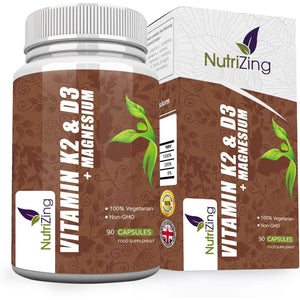 Vitamins D3 K2 Capsules - 3000IU Vitamin D3, 150Mcg VIT K2 (MK-7) - Made in UK by Nutrizing - Supports Maintenance of Immune System & Contributes to Normal Bones