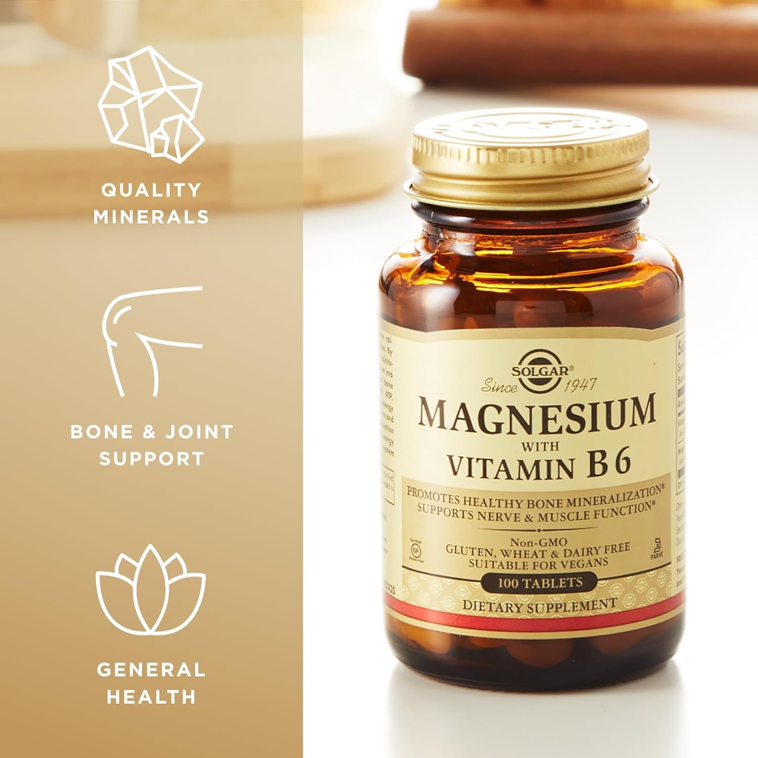 Solgar Magnesium with Vitamin B6 - Supports Energy Levels - Reduce Tiredness and Fatigue - Muscle Function - Vegan - 100 Tablets