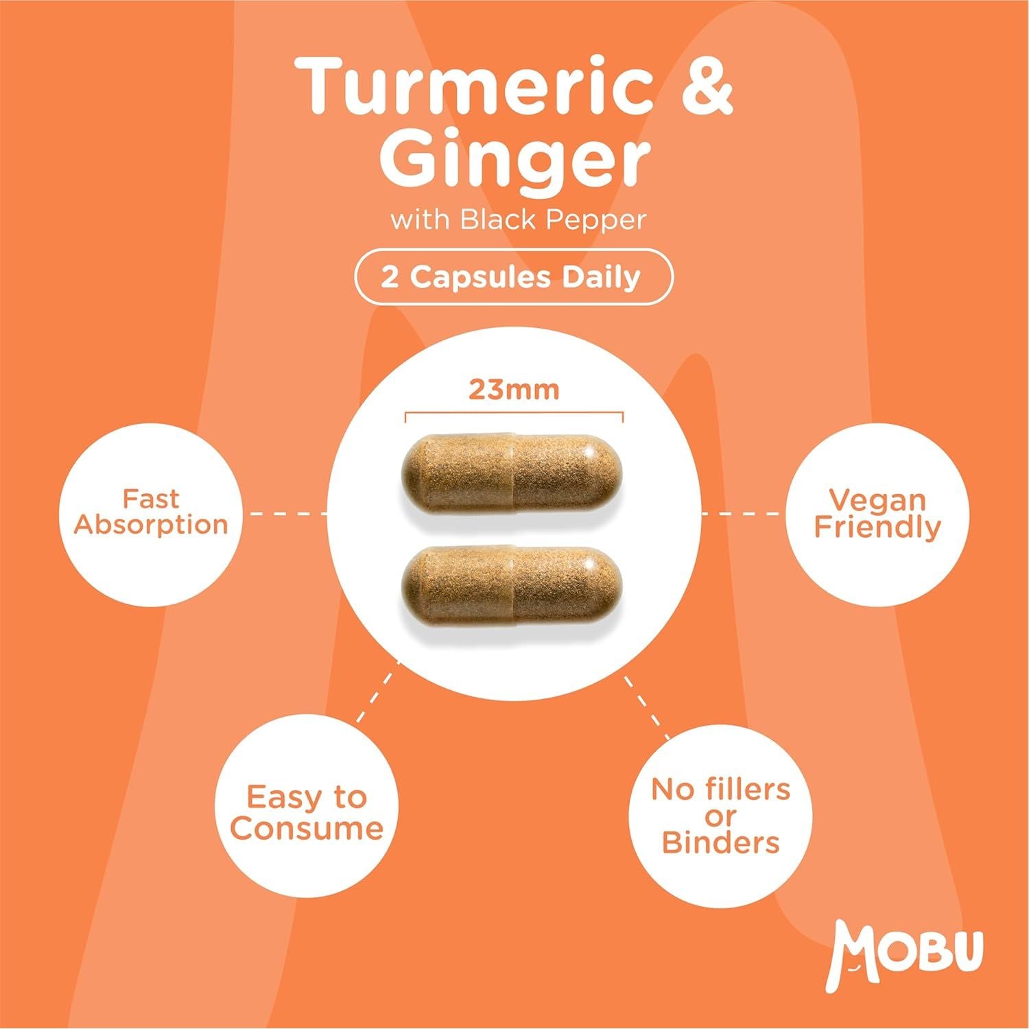 Organic Turmeric, Ginger & Black Pepper Capsules | High Strength 1380Mg | Curcumin for Joints, Immune & Inflammation Support | Vegan, Made in UK MOBU