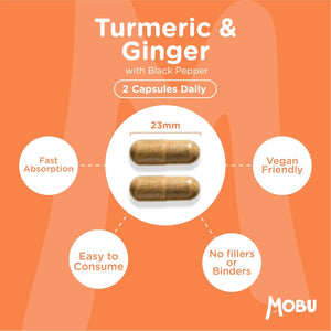 Organic Turmeric, Ginger & Black Pepper Capsules | High Strength 1380Mg | Curcumin for Joints, Immune & Inflammation Support | Vegan, Made in UK MOBU