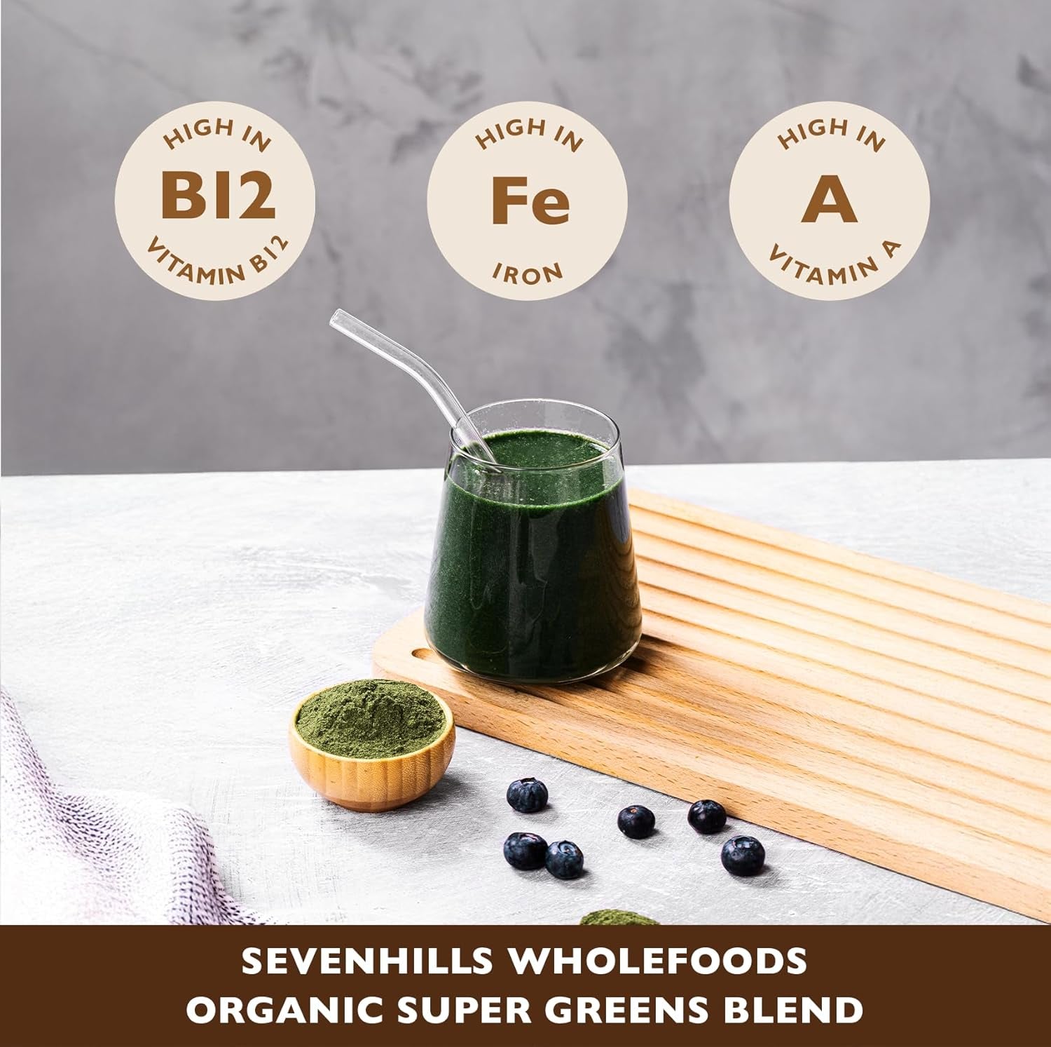 Sevenhills Wholefoods Organic Super Greens Blend 400G | with Spirulina, Chlorella, Wheatgrass, Barley Grass | Supports Skin, Immunity & Reduce Tiredness | 80 Servings | UK Made