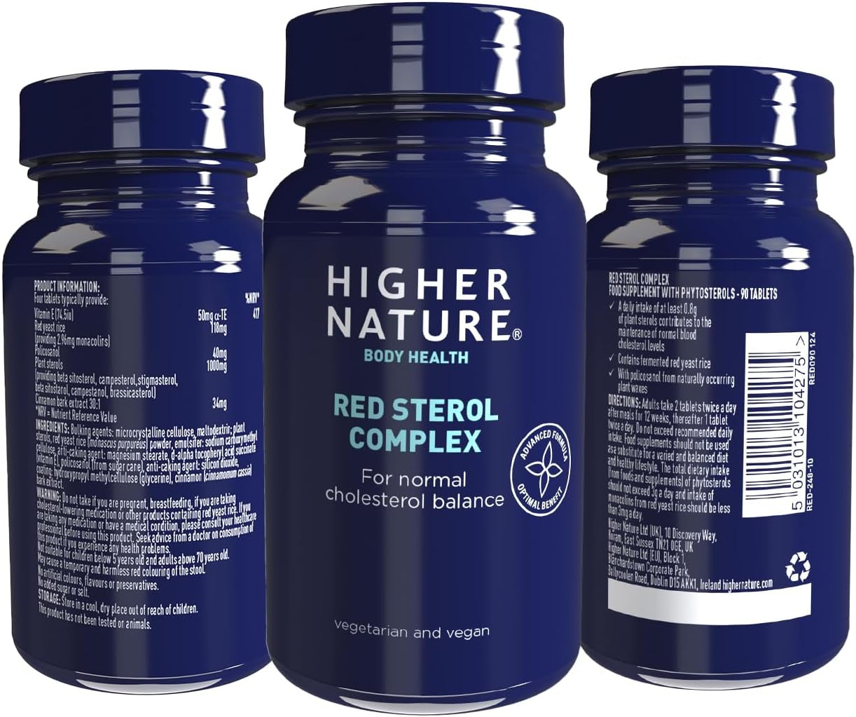 Higher Nature - Red Sterol Complex - Plant Sterols- Red Yeast Rice - Policosanol - for Normal Cholesterol Balance - Vegetarian & Vegan - 90 Tablets