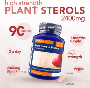 Zipvit Plant Sterols High Strength 2400Mg, 90 Vegan Tablets, Supports Maintenance of Normal Blood Cholesterol, Vegan and Vegetarian Friendly