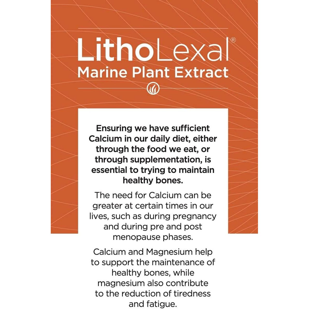 Litholexal Bone Health 60 Tablets (1 Month Supply) Food Supplement, Containing Plant-Based Calcium, Magnesium and Vitamin D