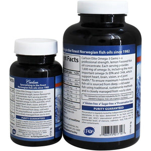 Carlson Labs Elite Omega-3 Gems, 1600Mg Natural Lemon - 90 + 30 Softgels