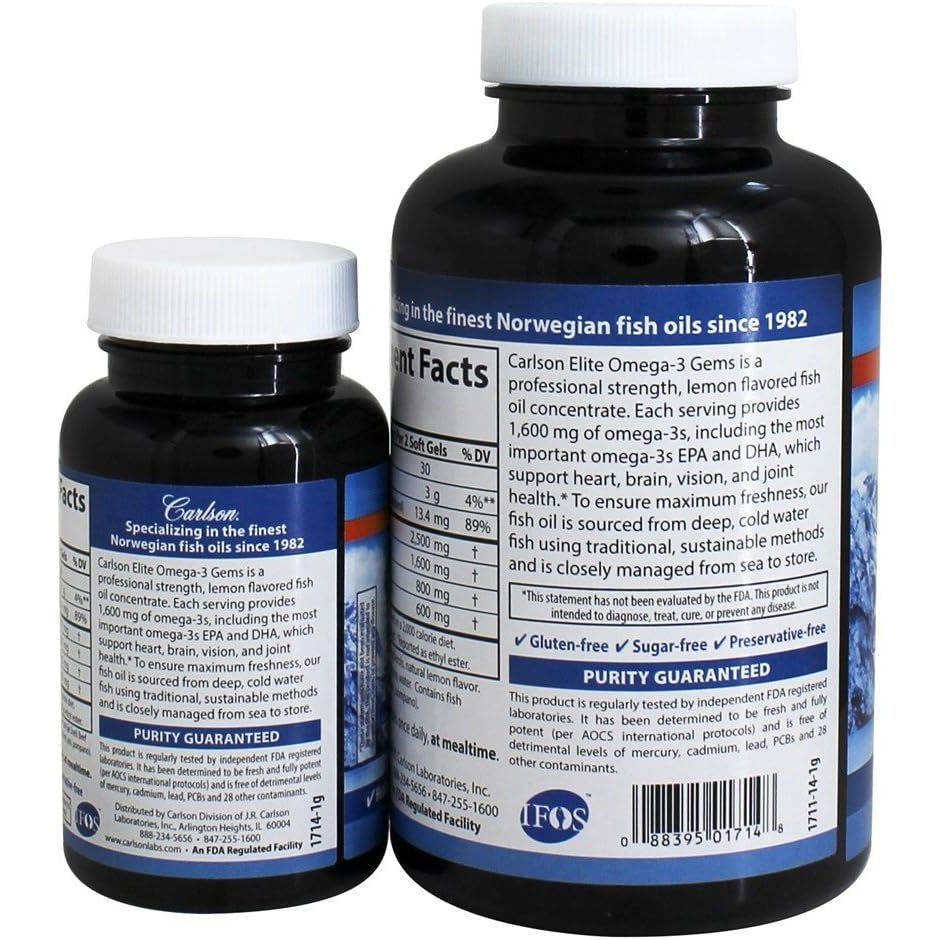 Carlson Labs Elite Omega-3 Gems, 1600Mg Natural Lemon - 90 + 30 Softgels