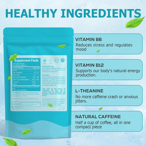 90Pcs L Theanine Supplements, Energy & Focus Gum, with L-Theanine and Natural Caffeine, for Energy & Focus Peppermint Chewing Gum with B-Vitamins, Sugar-Free Dietary Supplement