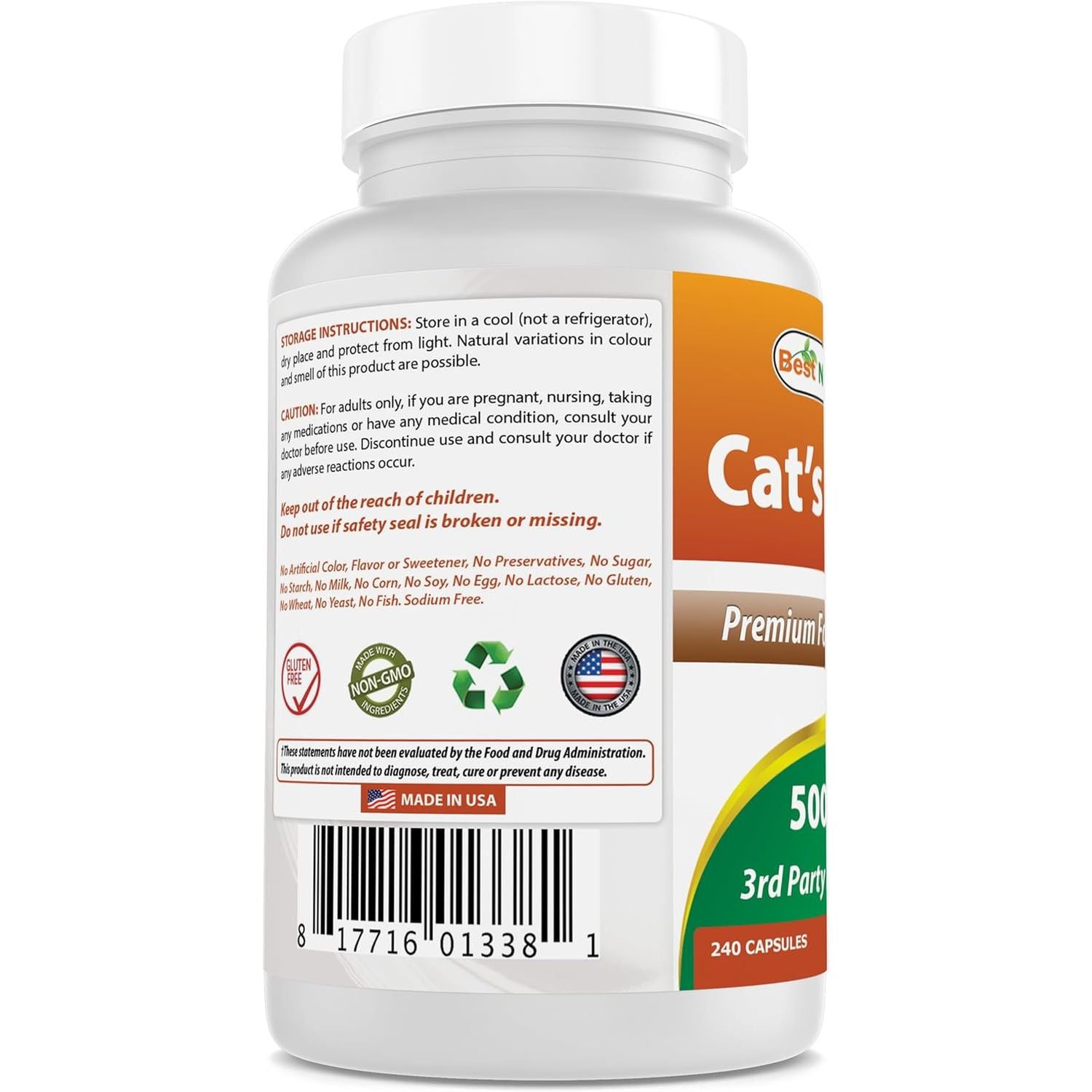 Best Naturals Cat'S Claw Capsule, 500 Mg, 240 Count