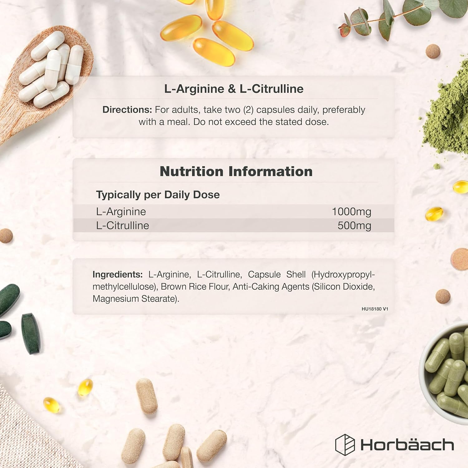 L Arginine and L Citrulline 1500Mg Capsules | 120 Count | Amino Acids | Supplements for Men and Women | Suitable for Vegans & Vegeterians | by Horbaach