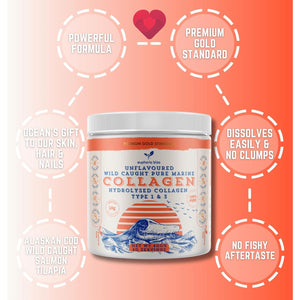 Marine Collagen Powder Type 1 & 3 | Wild Caught Fish | Non-Gmo | Unflavoured for Women & Men | Healthy Skin, Hair, Joints & Bones | 400G