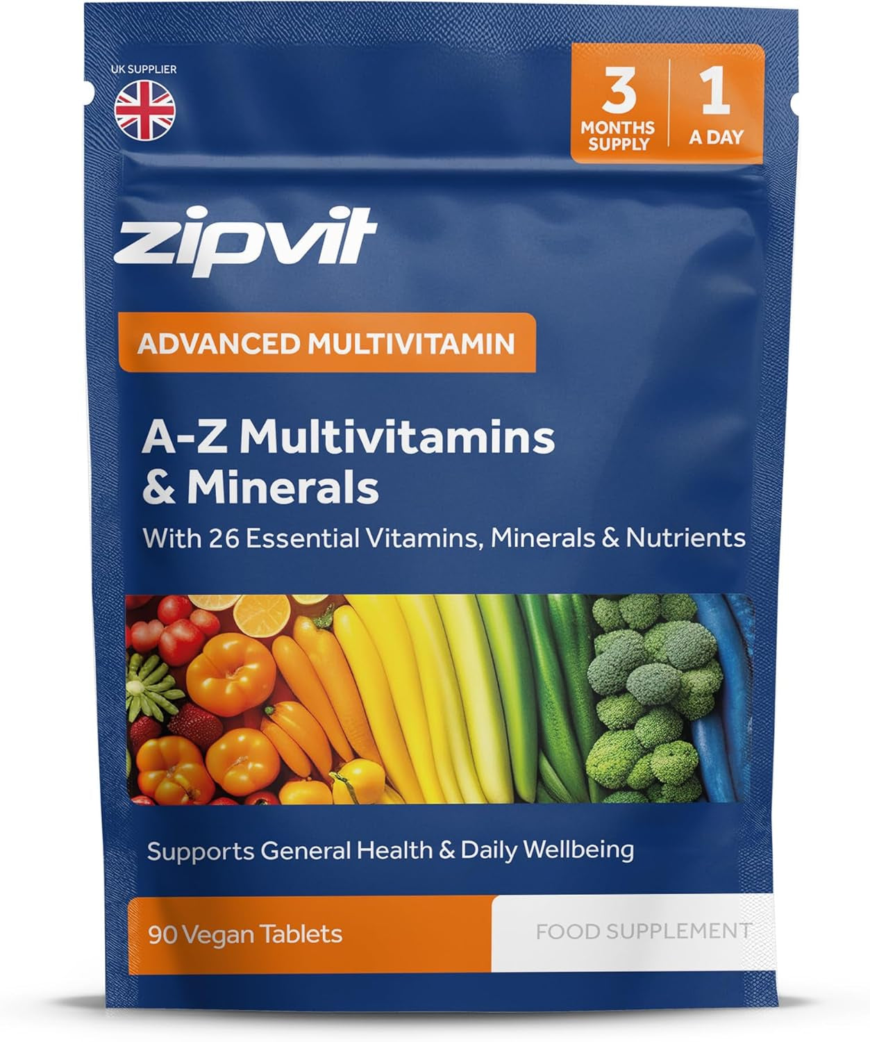 Zipvit A-Z Multivitamin Tablets, Vegan Multivitamin & Minerals for Men and Women, 90 Tablets (3-Month Supply), 26 Essential Vitamins & Minerals for Immune Support, Bone Health, and Energy