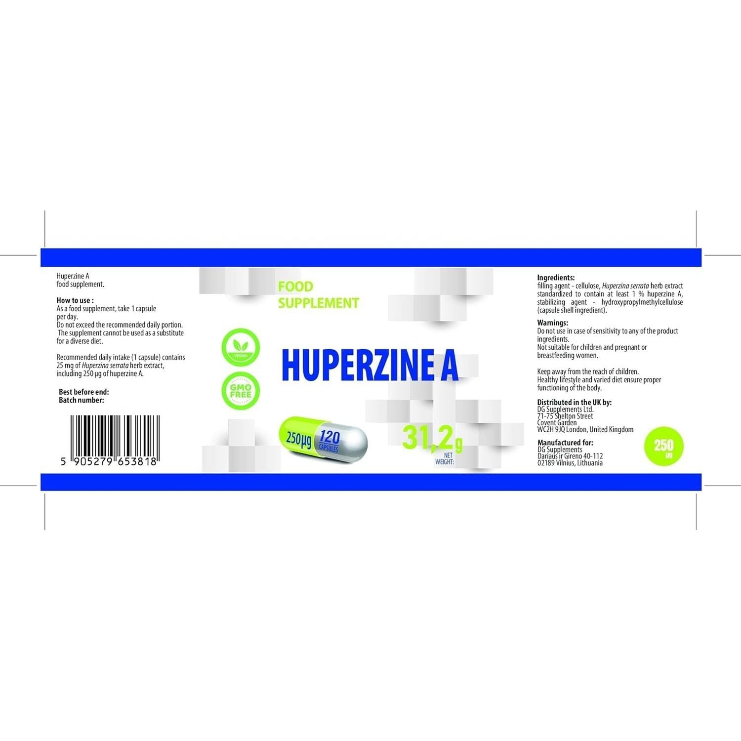 Hepatica Huperzine a 250Mcg – 120 Vegan Capsules | High-Strength Memory, Focus & Cognitive Support | 3Rd Party Lab Tested