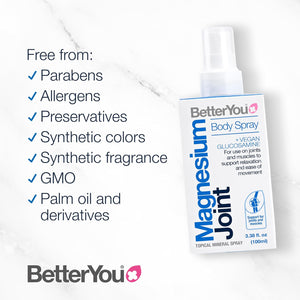 Betteryou Magnesium Joint Body Spray, Magnesium Chloride and Glucosamine, Effective Support for Joints and Muscles, Supports Relaxation, 100Ml Magnesum Oil Supplement