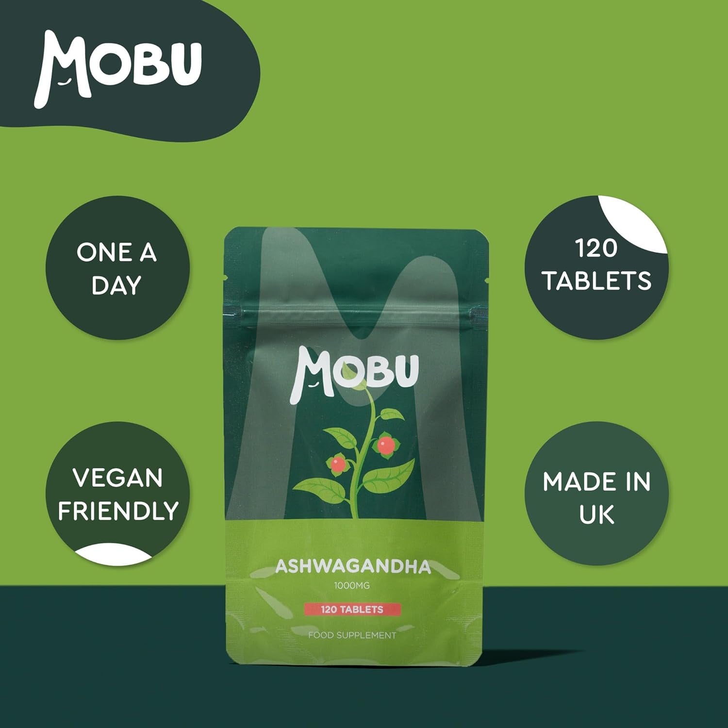Ashwagandha 1000Mg 120 Tablets | High Strength Ashwagandha Supplement | Ayurvedic | GMP Approved | Vegan | Letterbox Friendly | MOBU UK