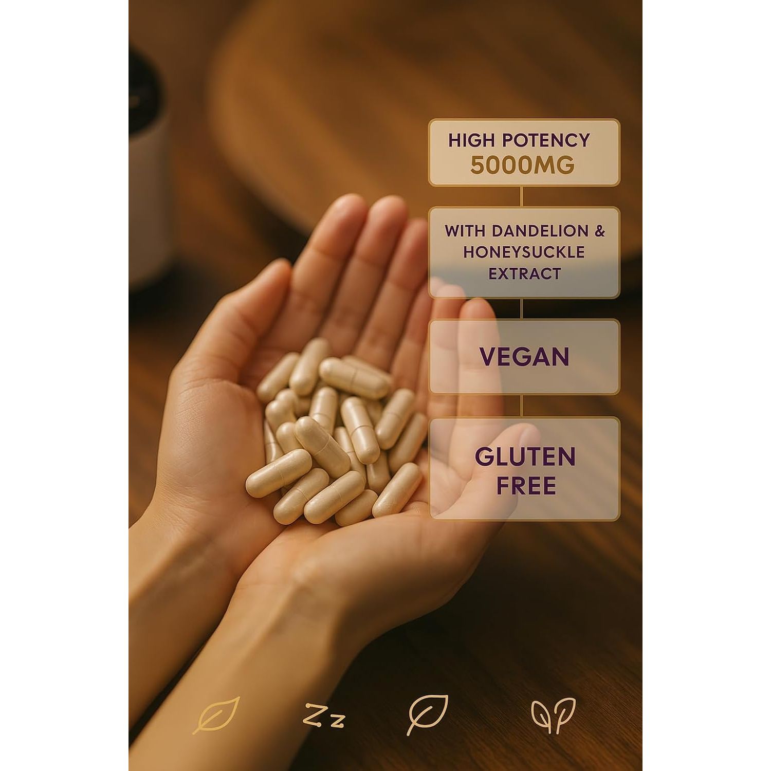 Echinacea Capsules High Strength - 5000Mg Echinacea with Dandelion & Honeysuckle - Food Supplement - Vegan - One a Day - 90 Capsules per Pack (1 Single Pack)