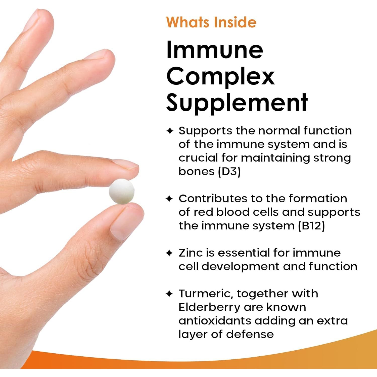 Vitamin D3 Immune Booster Complex - with Vitamins D,C, B12, Zinc, Turmeric & Elderberry - Immune Support - Made in the UK - Immunity Booster by New Leaf 120 Tablets