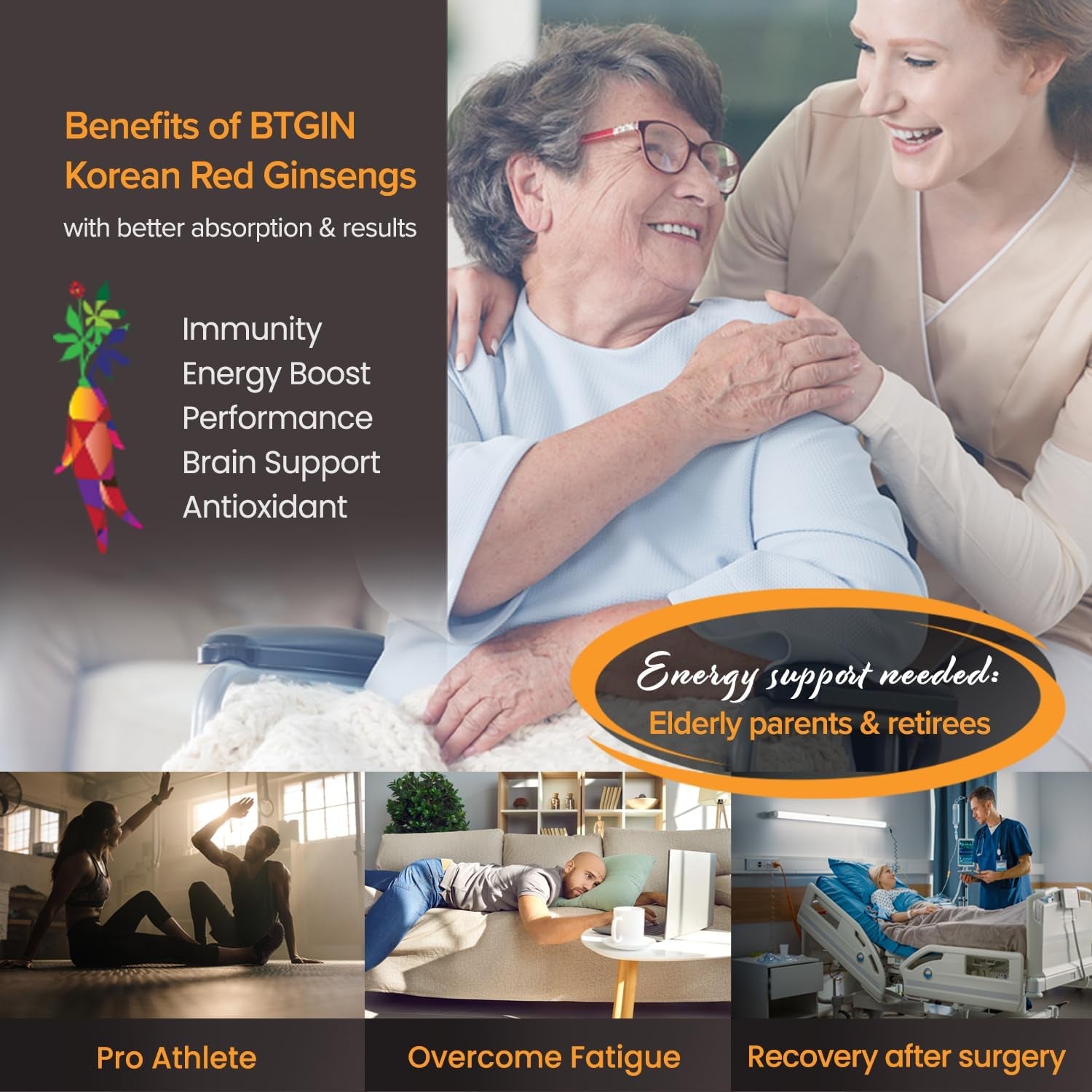 BTGIN Korean Red Ginseng Extract 3000Mg Everyday, Immune Booster and Focus Supplement for Brain Enhancement with Ginsenoside Rg3, Panax Ginseng 6 Years Root, Saponin Hanppuri 30Packets in 1 Set