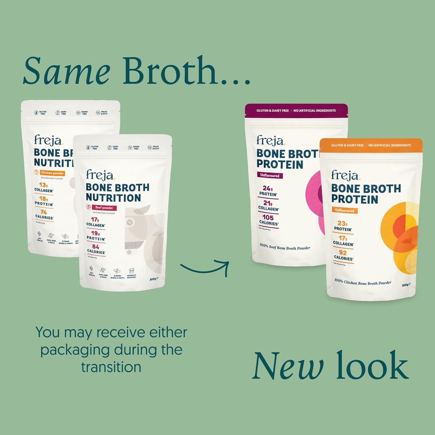 Freja Bone Broth Powder | 100% Natural Collagen & Protein Powder | Free-Range Chicken | Amino Acids & Minerals | Nutrition for Healthy Gut, Joints, Skin, Hair & Nails | 300G (15 Servings)