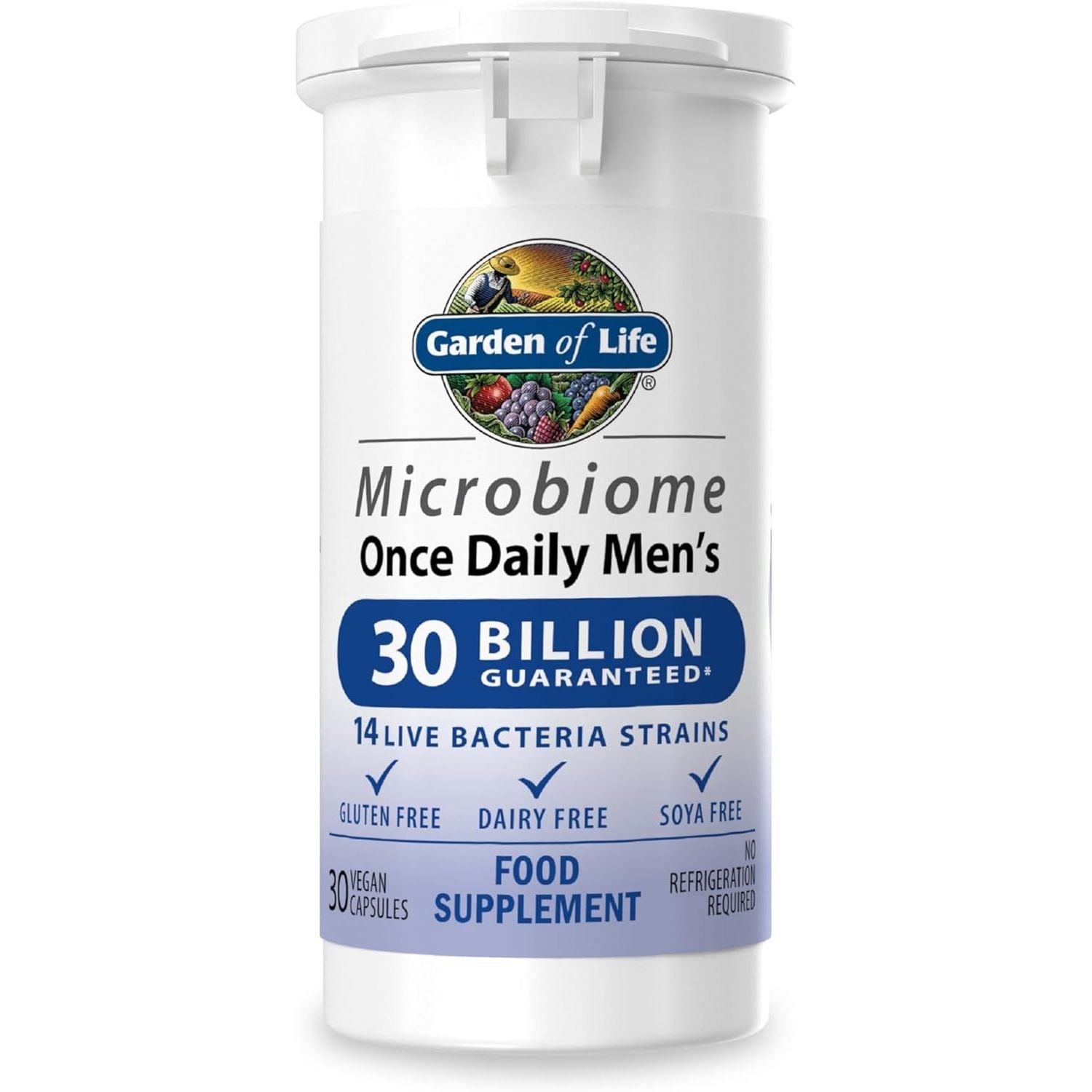 Garden of Life Microbiome Probiotics Once Daily Men’S Supplements | 30 Capsules Made in Italy | 30 Billion CFU 14 Strains | Gluten, Dairy & SOYA Free - Vegan