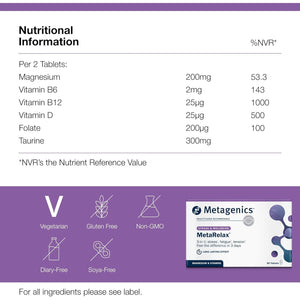 Metagenics Metarelax Magnesium Supplement - Stress Relief, Relaxation & Energy Support - 90 Tablets