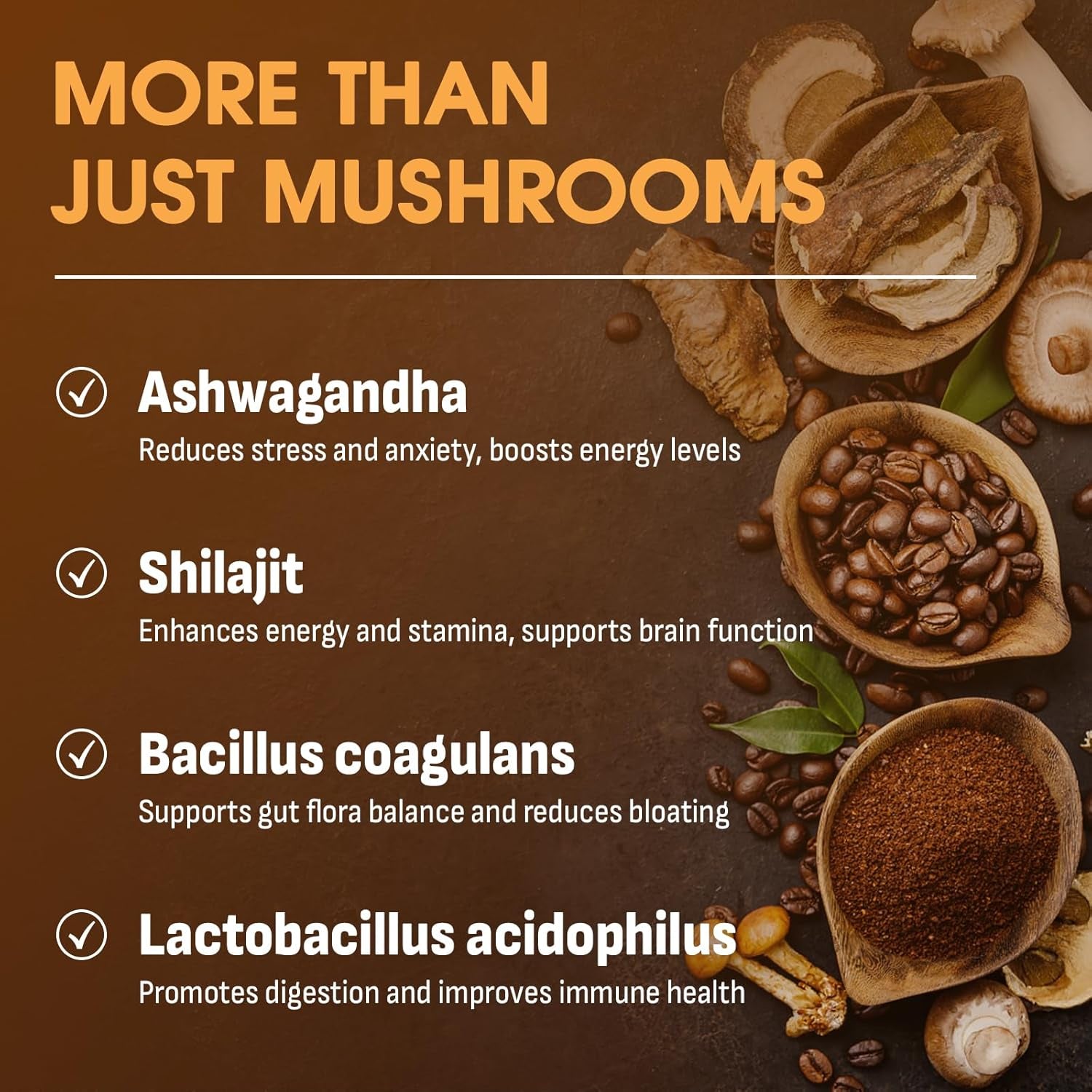 Mushroom Coffee, over 10 Superfood Mushrooms with Adaptogens & Probiotics, Instant Arabica Coffee with Lion'S Mane, Chaga, Reishi, Cordyceps & More, for Focus & Energy, 150G