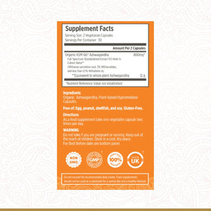 Organic Ashwagandha KSM 66 Capsules | Ashwagandha High Strength | Certified Organic by Soil Association | Ashwagandha Capsules | Ashwaganda KSM-66 | Withania Somnifera | KSM66 | UK Made | 60 Tablets