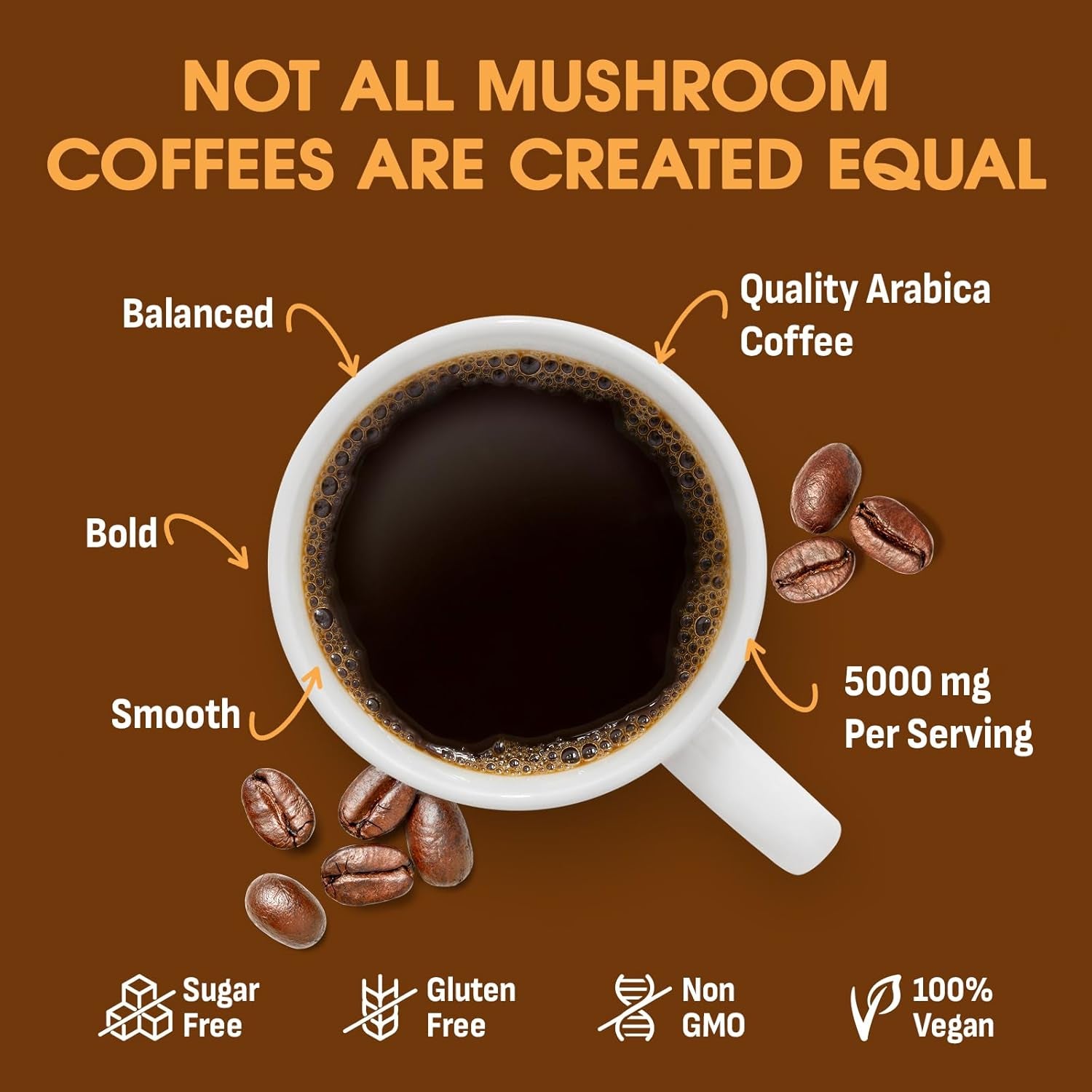 Mushroom Coffee, over 10 Superfood Mushrooms with Adaptogens & Probiotics, Instant Arabica Coffee with Lion'S Mane, Chaga, Reishi, Cordyceps & More, for Focus & Energy, 150G