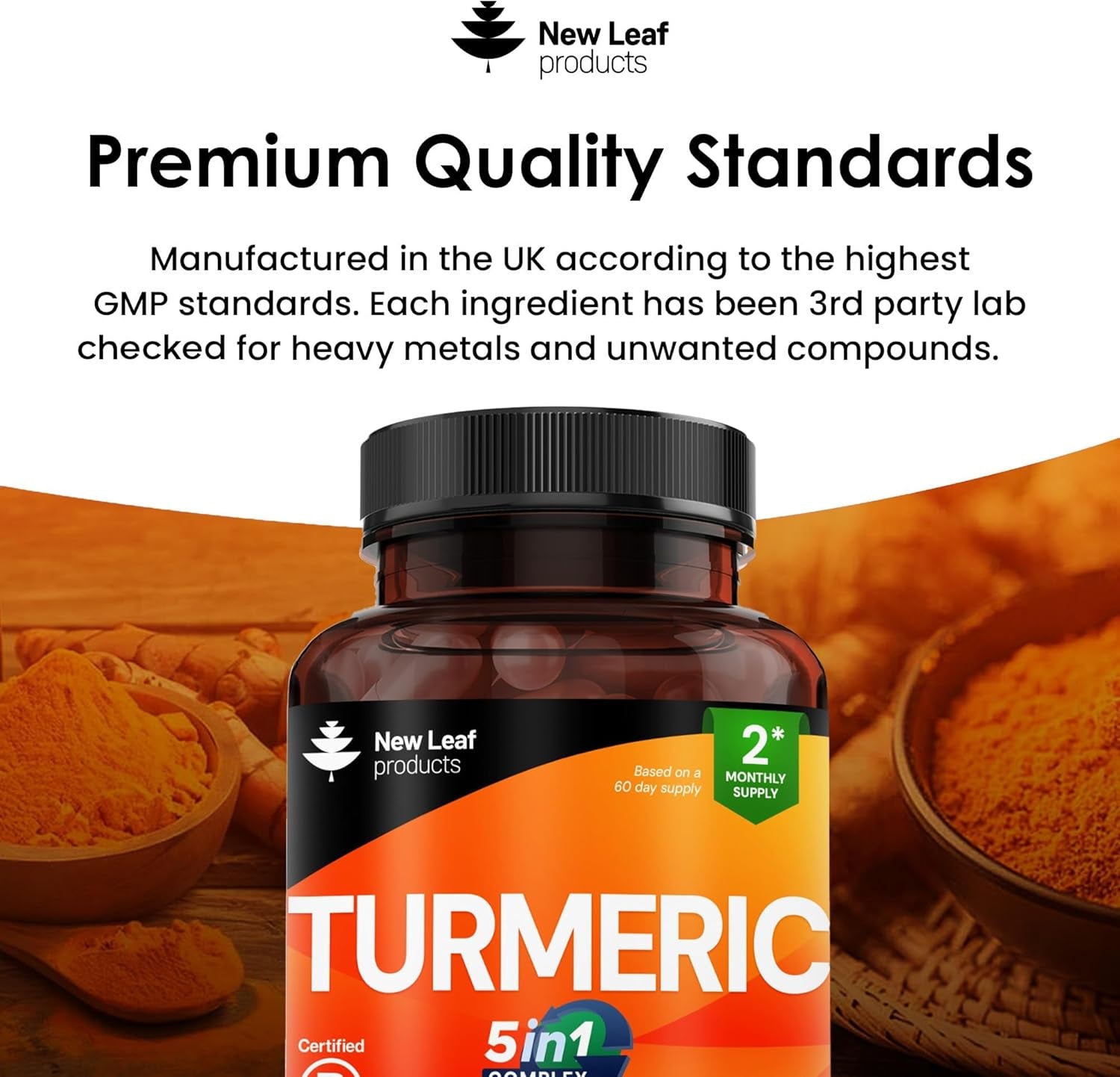 Turmeric 5-In-1 Complex - 5000Mg Turmeric Capsules High Strength Enriched with Magnesium & Glucosamine Sulphate - Added Ginger Capsules + Black Pepper, 95% Curcumin Supplement - Vegan Supplement