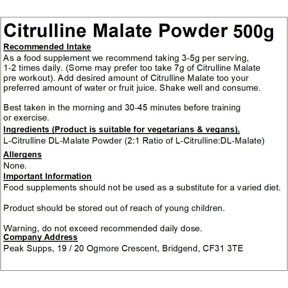Citrulline Malate Powder | Pure | 2 to 1 Ratio (500G)