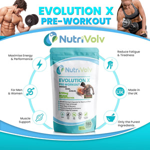 Evolution X Gym Pre Workout Supplement for Men 6700Mg High Strength, Energy & Muscle Growth | 1 Month Supply |180 Capsules