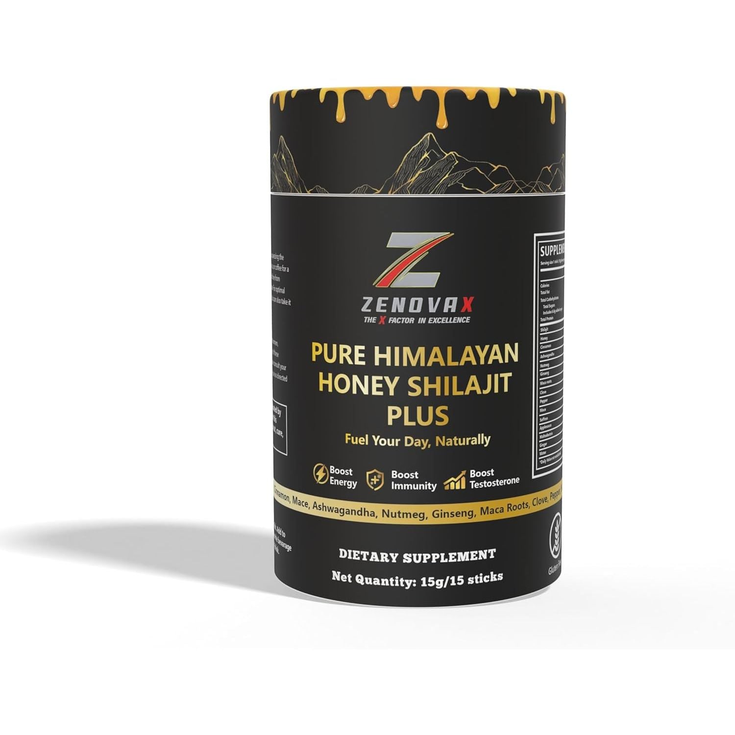 ZENOVA X Himalayan Shilajit Honey plus with Ashwagandha, Saffron, Ginseng | Gold Grade 100% Pure Honey and Shilajit | 15 Sticks for Energy Boost & Immune Support, 85+ Trace Minerals, 75%+ Fulvic Acid