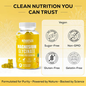 Novaflex Nutrition - Magnesium Glycinate Gummies 600Mg – High Absorption Magnesium with Calcium, Vitamin D & B6 – Pineapple Flavour, 60 Vegan Gummies – Supports Energy & Muscle Function