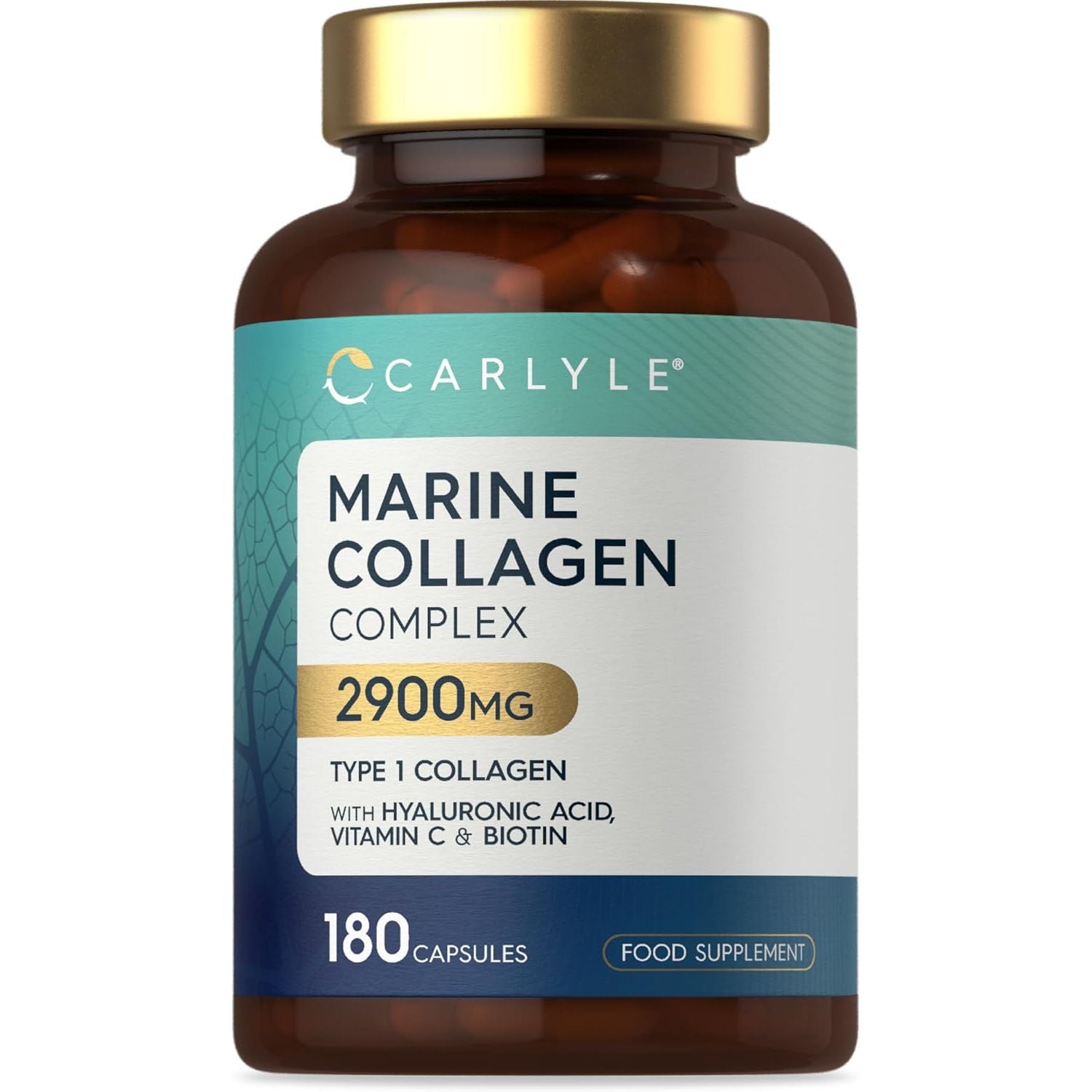 Marine Collagen Capsules 2900Mg with Hyaluronic Acid | Type 1 Hydrolysed Collagen Peptides | with Vitamin C, E, Biotin, Zinc, Turmeric Extract & Black Pepper | 180 Count | by Carlyle
