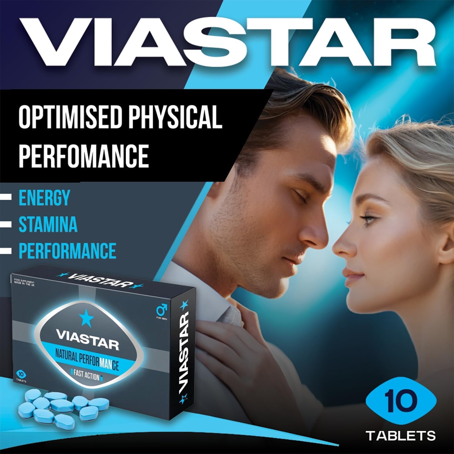 Viastar | 10 Tablets | 100% Strong and Natural, Exclusively for Men, Easy to Swallow Pills, Manufactured in the UK.